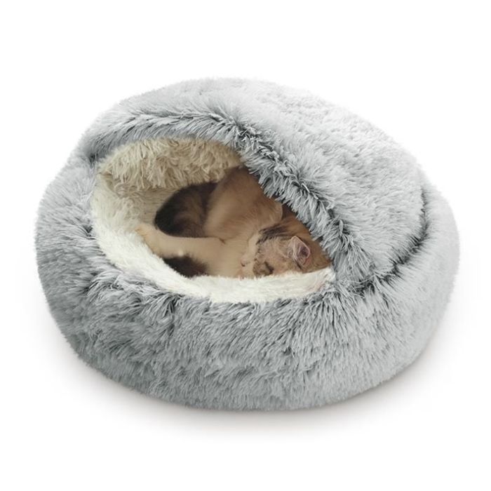 Lit-grotte KIHOUT pour petits chiens et chats compatible avec les animaux de compagnie doublure en peluche apaisante et anti-anxié