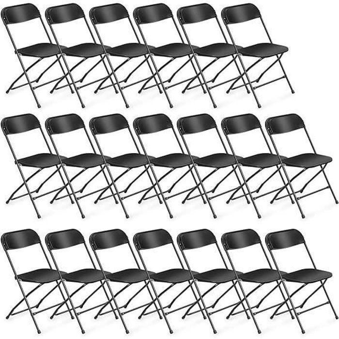 Lot de 20 chaises pliantes en plastique noir sièges commerciaux empilables portables intérieurs et extérieurs avec cadre en acier