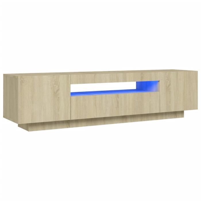 Meuble TV - ASHATA - Chêne sonoma - 160x35x40 cm - Lumières LED RVB - Montage facile