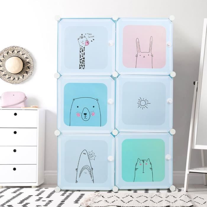 Meuble de Rangement Enfant - Laizere - Motifs danimaux - Plastique Bleu - 74*37*110cm