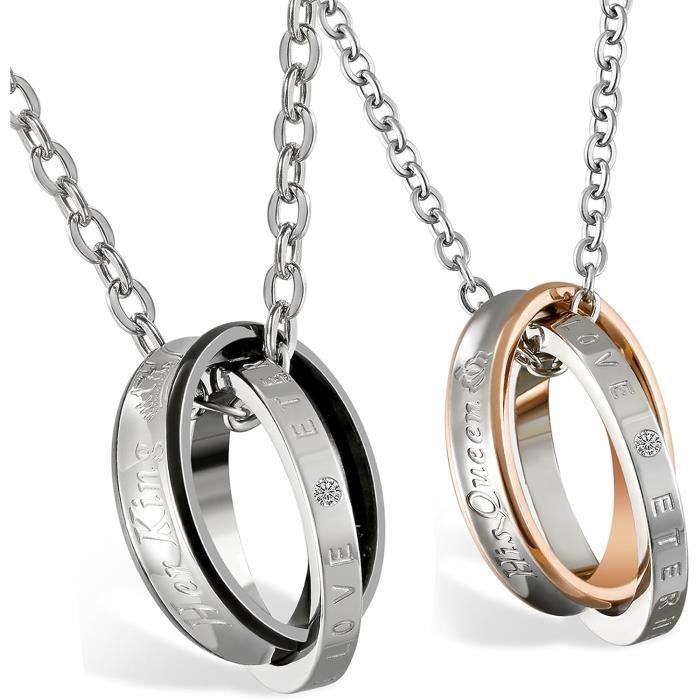2Pcs Colliers Acier Inoxydable Pendentif Anneaux Bagues Entrelacees Cadeaux Pour Saint Valentine Amour Couples Femme Homme u15710 Achat Vente parure 2Pcs Colliers Acier Inoxy15710