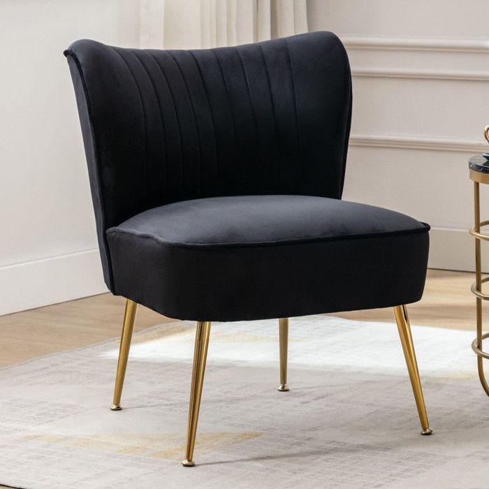 Wahson Fauteuil de Salon Confortable en Velours Scandinave avec Pied Doré Chaise Salon Rembourrée pour Salon et Chambre Noir