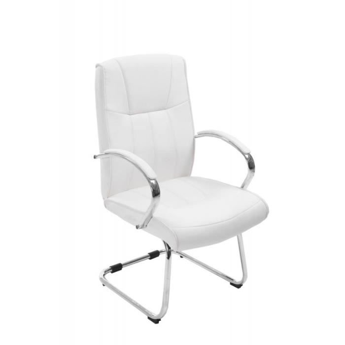 Fauteuil chaise de bureau sans roulette en PU blanc BUR10029