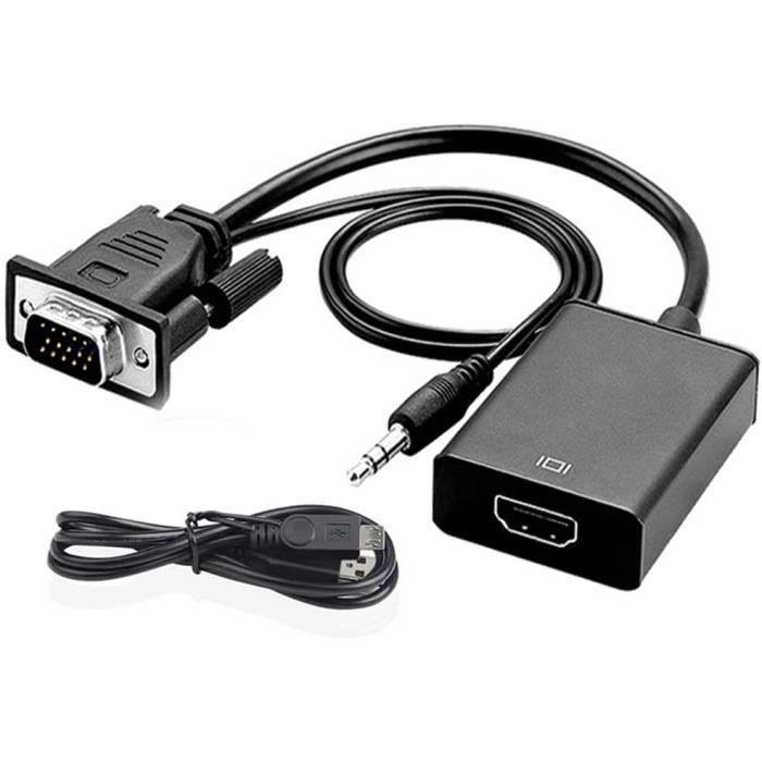 Adaptateur VGA vers HDMI avec câble Audio 3,5 mm et câble d