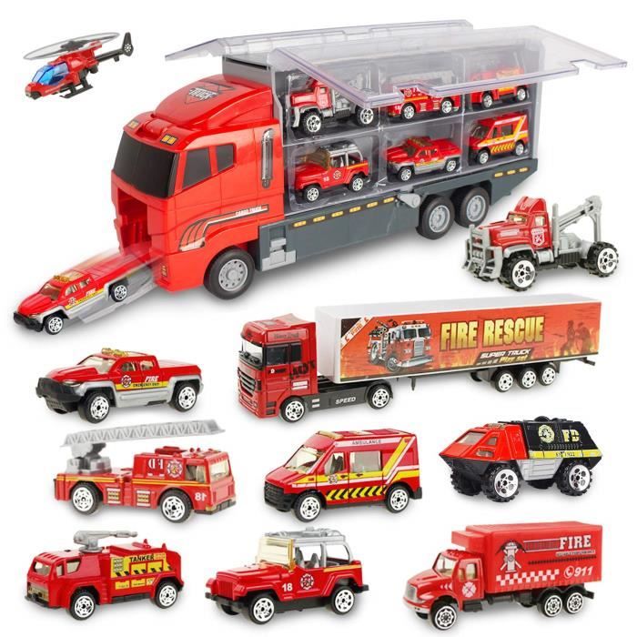 10 pièces Voiture de Jouet, Camion Pompier Jouet Enfant, Miniature Véhicule  en métal, Voiture de feu comme Cadeau d'anniversaire idé