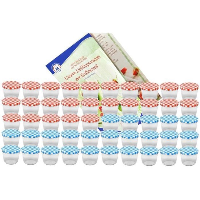 Lot De 50 Couvercles à Visser 82mm Carreaux Bleu/Blanc - Bouchons Pots Confiture Bocaux