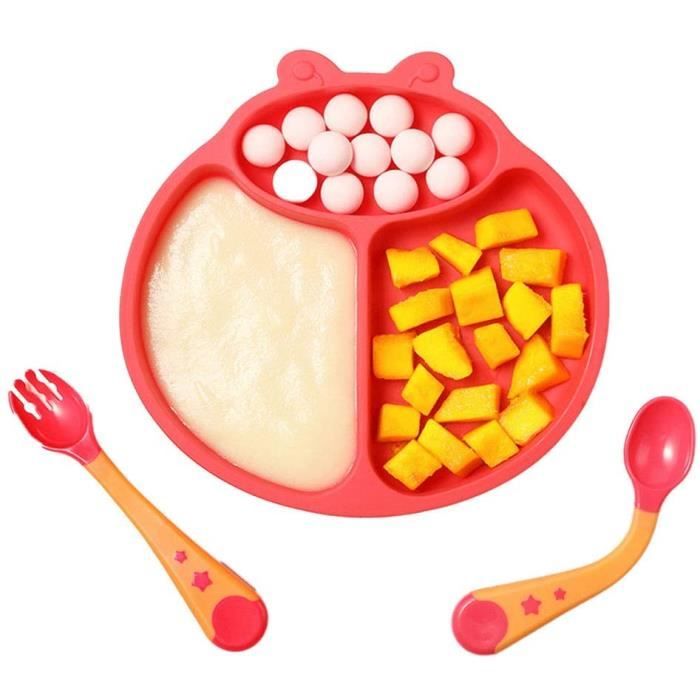 Assiette Bébé Silicone Forme Baleine Rose - 3 Compartiments Avec Ventouse Antidérapante - Sans BPA
