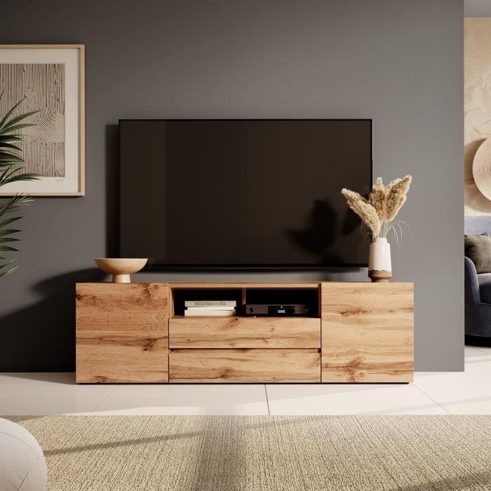 137 cm Meuble TV//Banc TV Effet ch/êne wotan avec LED Selsey Mario