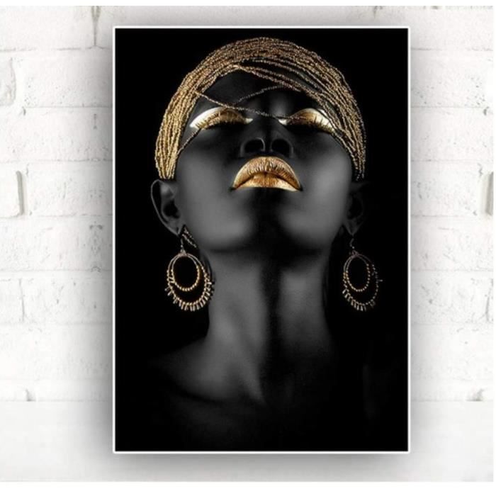 Peintures sur Toile Style Moderne Femme Africaine dor Noir