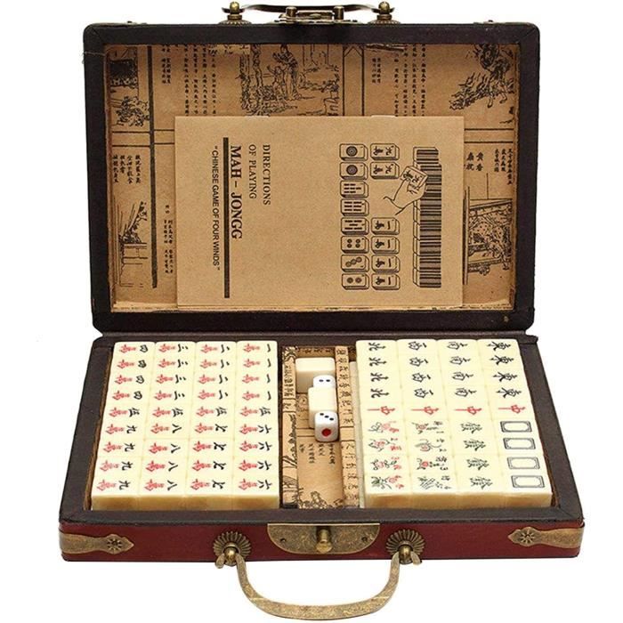 Jeu De Mahjong Chinois Traditionnel Portable - Avec Étui Et 4 Cartes Règles - Pour Voyages Et Soirées Famille