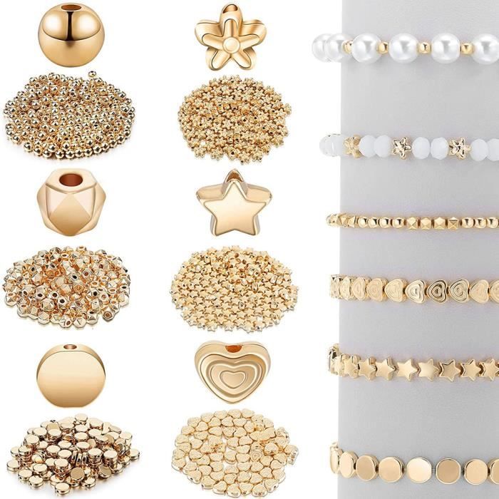 1200pcs Kit de Bijoux Bracelet DIY Perles en Plastic Collier Perles Plaquées Manual Loisir Creatif Cadeau Filles Noel Doré