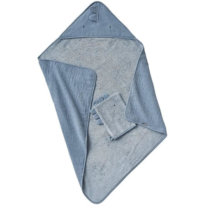 Vertbaudet Cape De Bain Bebe En Gaze De Coton Gant De Toilette Petit Dino Bleu 80x80 3 Cdiscount Maison
