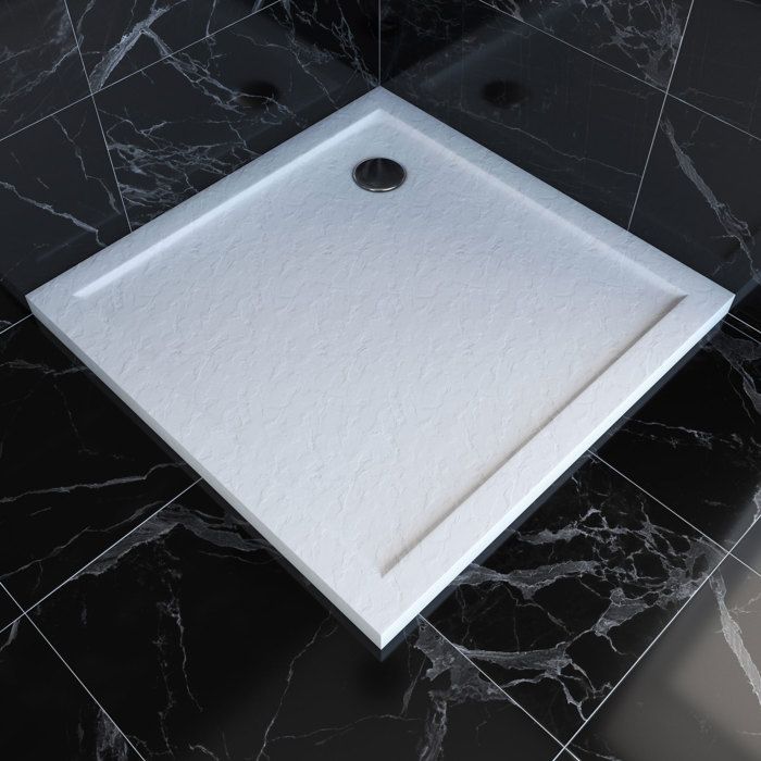 Receveur de douche extra plat effet pierre - AURLANE - Blanc - 80x80 cm - Surface anti-dérapante