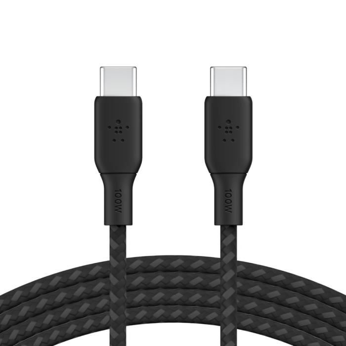 Belkin Câble USB-C vers USB-C renforcé (noir) - 2 m - Câble de rechargement et de synchronisation à gaine tressée 2 m USB-C vers USB