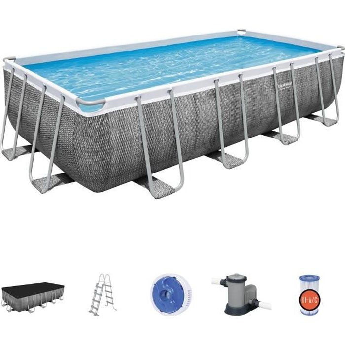 Kit Piscine hors sol tubulaire BESTWAY Power Steel™ - 549 x 274 x 122 cm - Rectangulaire (Avec pompe, échelle, bâche)