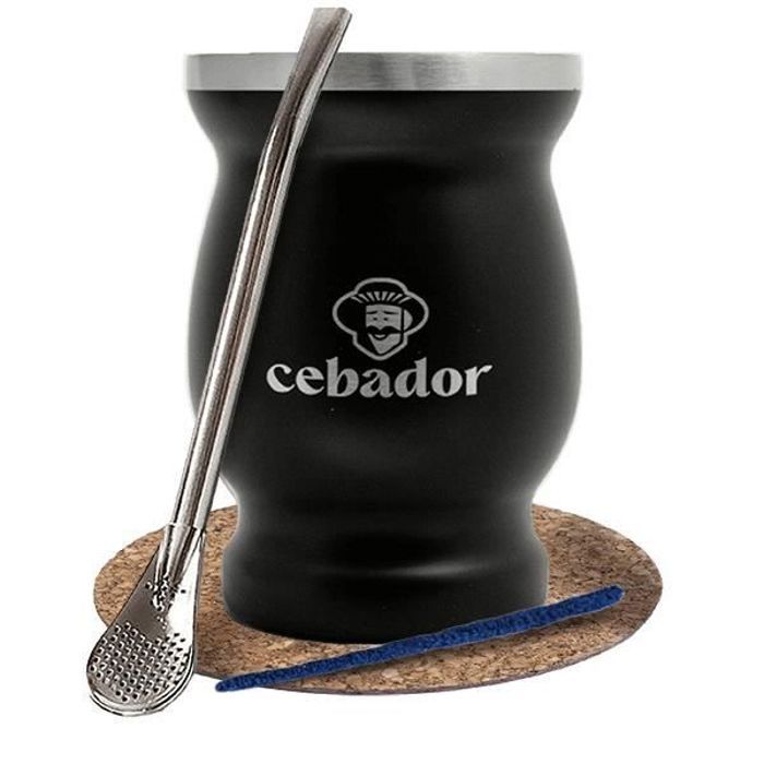Calebasse Maté Noir Tasse 190 ml et Bombilla Yerba Mate Paille en acier Inoxydable