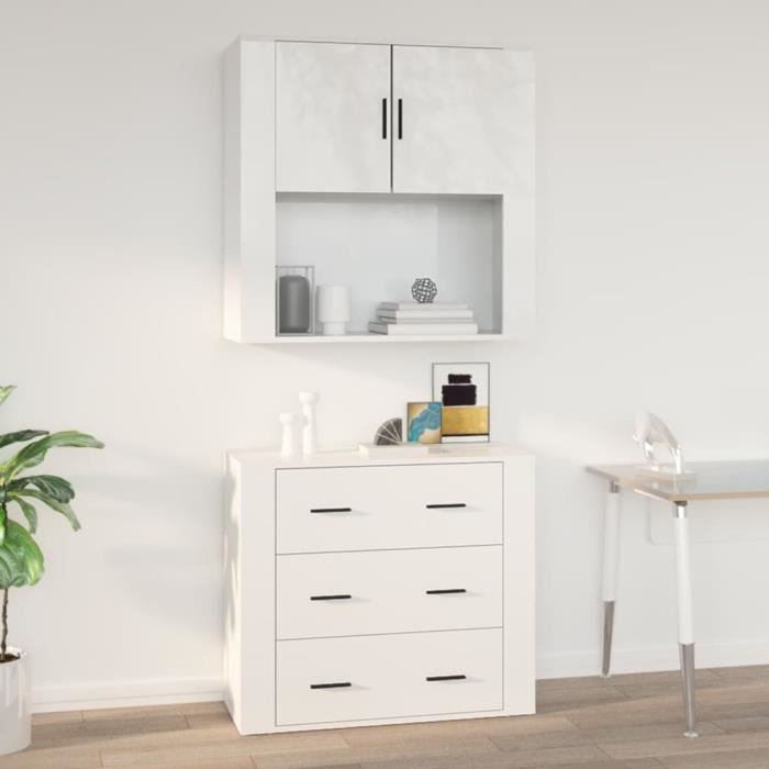 ETO Armoire murale Blanc brillant 80x33x80 cm Bois d'ingénierie CIK7807121690669 Cdiscount