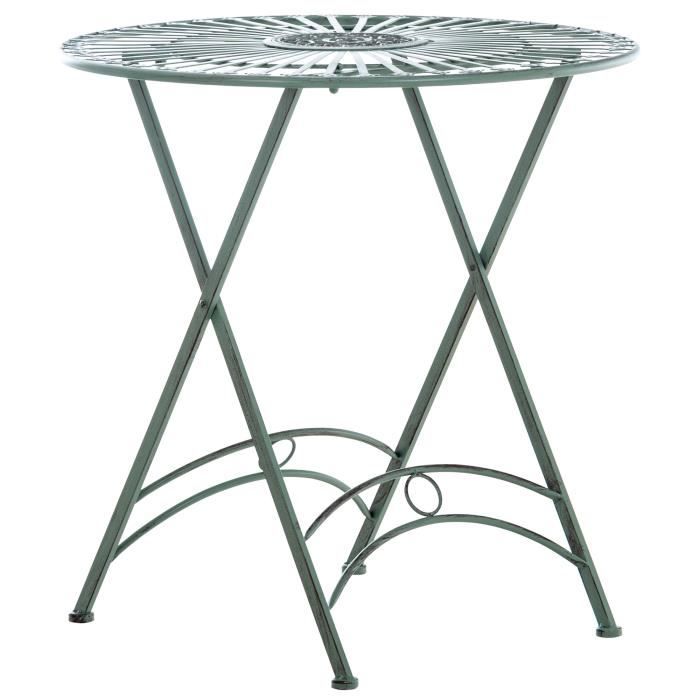 Table de jardin ronde en fer Tegal - CLP - Vert antique - Design unique - Pour 4 personnes