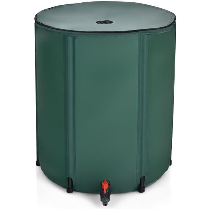 R&eacute;cup&eacute;rateur d'eau de pluie pliable COSTWAY - 225 L - PVC - Robinet et filet filtrant pour jardin