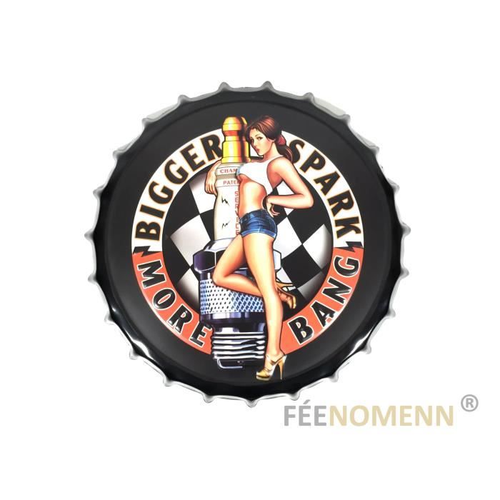 Capsule Metal Vintage Bougie Voiture Sexy Pin Up Bigger Spark More Bang Diam 40cm Objet De Decoration Murale Cdiscount Maison