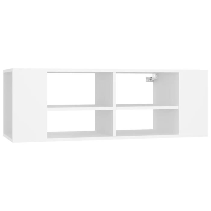 Meuble TV mural - GENERIQUE - 102x35x35 cm - Blanc - Aggloméré - Montage facile