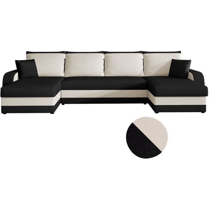canapé panoramique "kris" - 304 x 140 x 80 cm - blanc/noir 304 x 140 x 80 cm, blanc/noir.