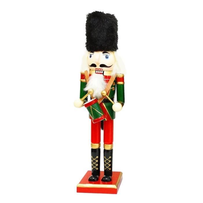 Grand Casse-noisette Vintage 14" Erzgebirge - Soldat En Bois Rouge Et Bleu - Allemagne