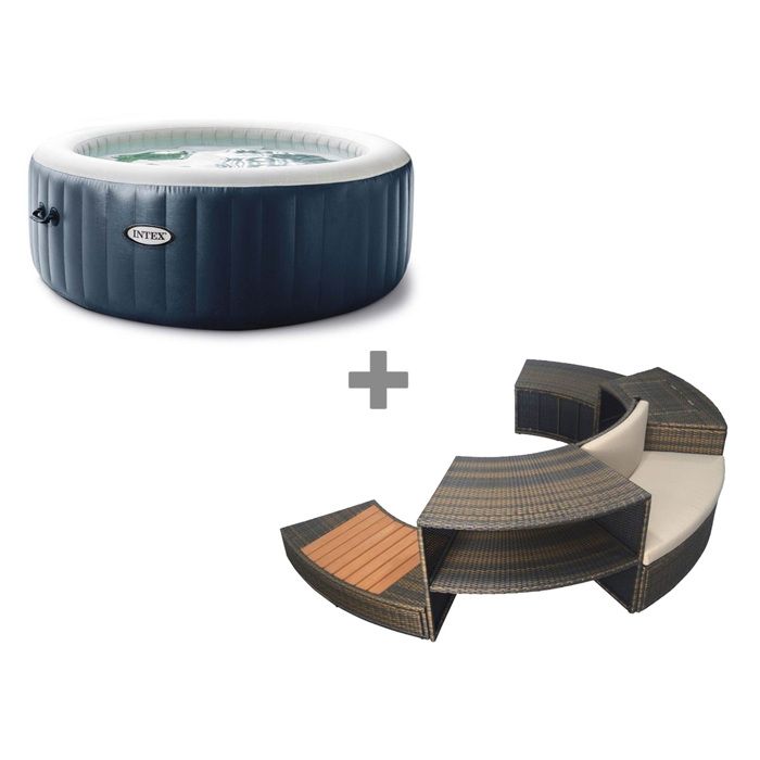 Intex Pack spa gonflable PureSpa Blue Navy rond Bulles 6 places + Ensemble mobilier