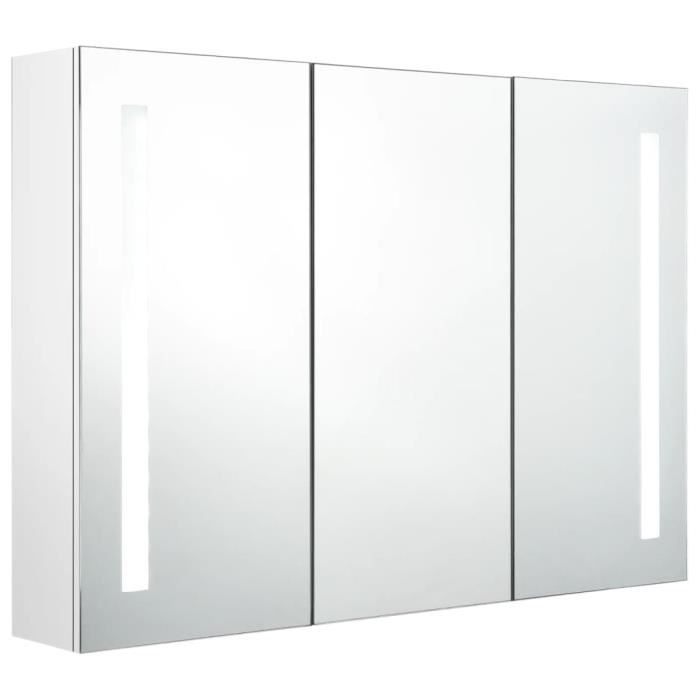 Armoire de salle de bain - KEENSO - DA007 - Miroir LED - 3 portes - 5 étagères - Blanc brillant