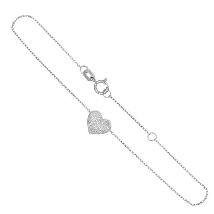 Bracelet Femme - LATELIER DAZUR - Or Blanc - Motif Coeur - 4 Diamants - 0.02 Carats