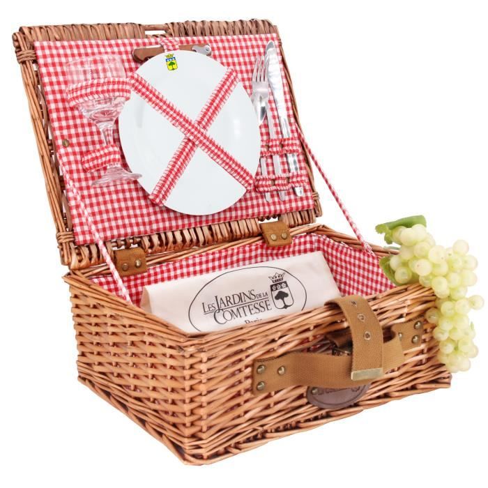 Panier Pique-Nique Osier 6 Personnes Les Jardins De La Comtesse - Vaisselle Complète Et Glacière