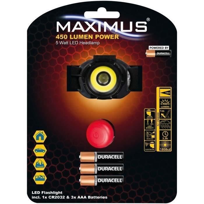 maximus lampe torche frontale 450lm 5w ipx3 réglable