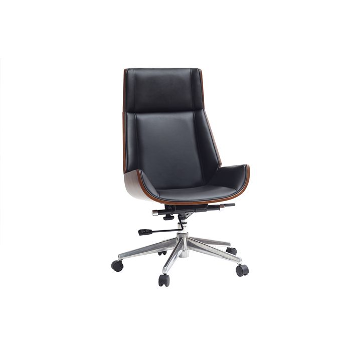 miliboo - fauteuil de bureau design bois foncé et noir curved