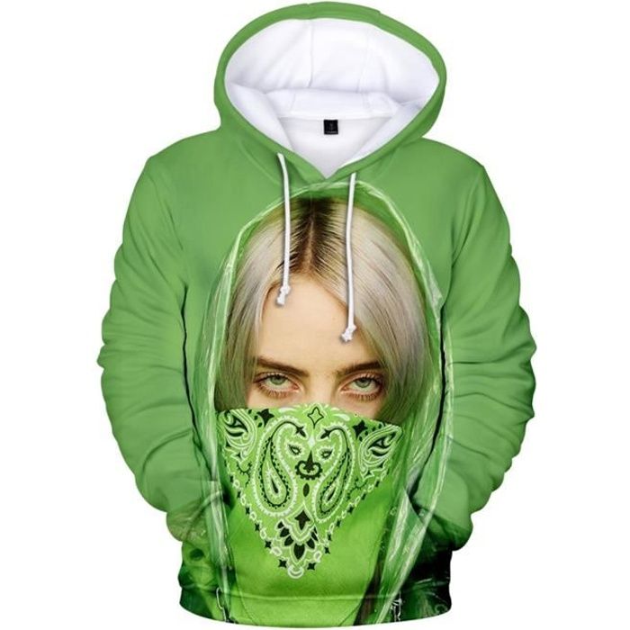 Sweat a Capuche Unisexe Manches Longues Billie Eilish Imprime 3D Personnalite Mode Sweatshirt Streetwear Vert Cdiscount Pret a Porter