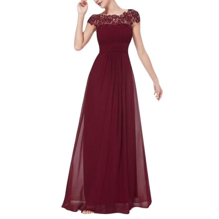 Maxi Robe De Mariee A Manches Longues En Dentelle Formelle Florale Pour Femme Vin Rouge Vin Rouge Achat Vente Robe De Mariee Cdiscount