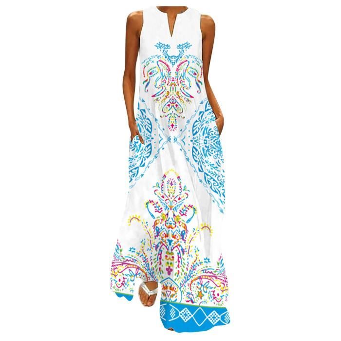 Robe longue à col en V pour femme - Marque - Modèle - Grande taille 5XL