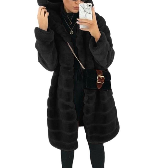 Manteau femme peluche noir outlet