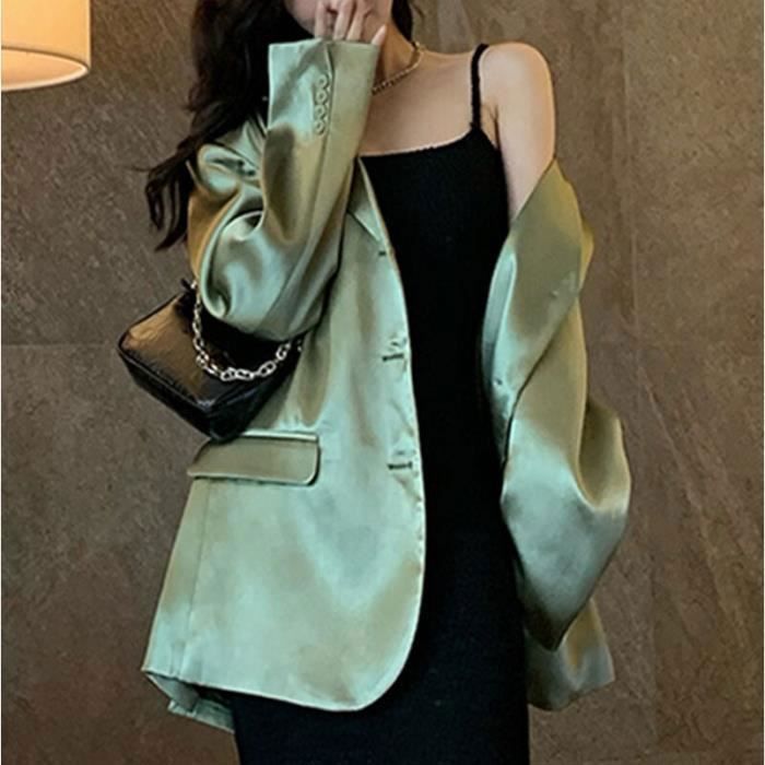 Veste Blazer en Satin vert femme Vintage manteaux d contract s