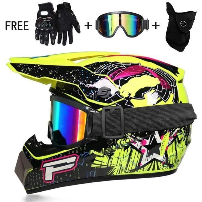 Casque Motocross Intégral MTB + Lunettes, Gants, Masque - Taille M (54-55 Cm) - Pour VTT, Quad, Dirt Bike - Vert
