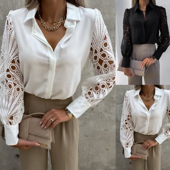 Blouse Printemps et été nouvelle chemise creuse en dentelle de