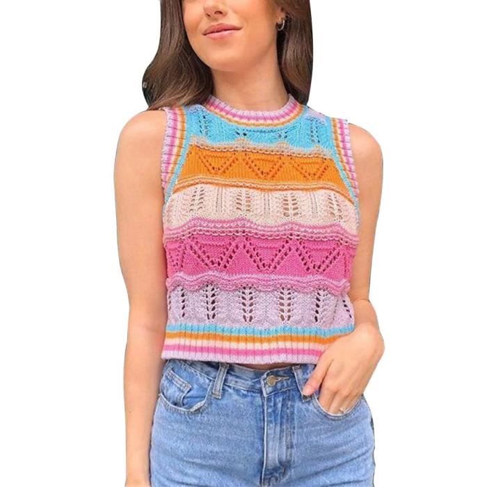 Top Débardeur Tops Décontracté Plain Été Jacquard Quotidien Ample Sans Manches Col Rond T.-N.-L