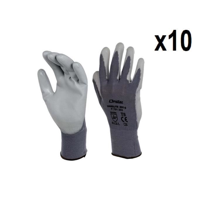 OPSIAL Pack de 10 Paires de GANT NYLON/PU GRIS (4131) HANDL.200G 9 XL gants de protection résistance à l'abrasion
