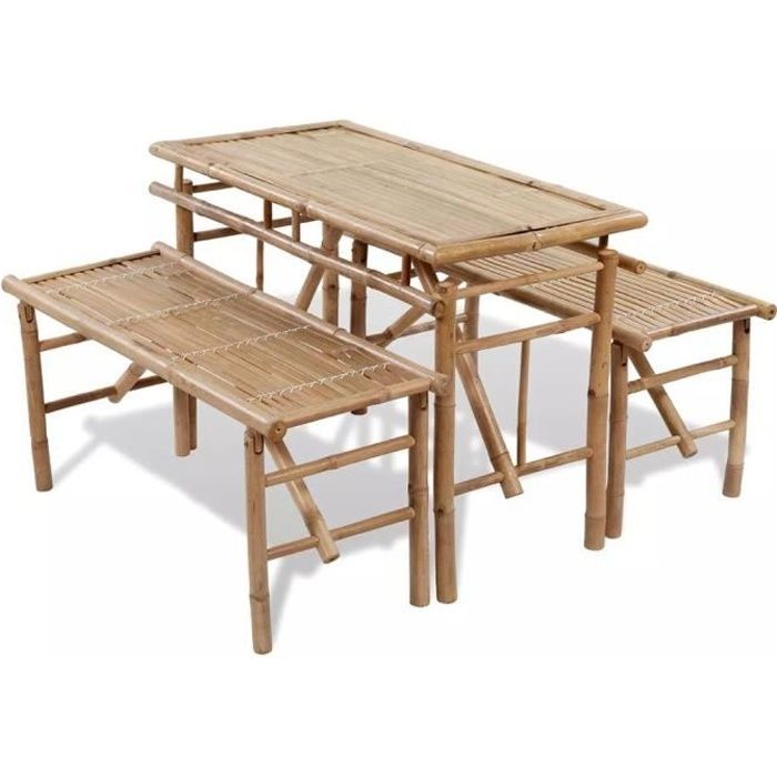 Table avec 2 bancs 100 cm Bambou