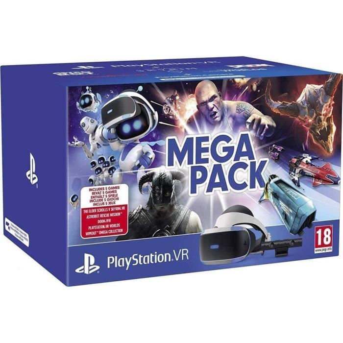 Sony PlayStation VR mega pack, Avec casque PS VR + PS Camera + 5 jeux inclus, Systeme compatible avec toute console PS4, Coul