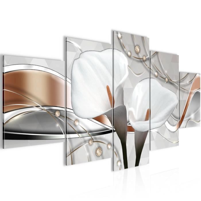 Runa Art Quadro Moderno Fiori Calla - Stampa Su Tela Non Tessuta - Astratto Beige E Grigio 205915c - Made In Germany