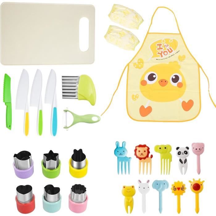 Ciseaux Enfant 3 Ans Cheffun Couteau Enfant, Kit Couteau Sécurité De Cuisine Pour Enfants 33 Pièces Avec Éplucheur, Planche à Découper, Couteau Montessori Pour Couper Des Fruits Ou Légumes, Cadeau Enfant 2