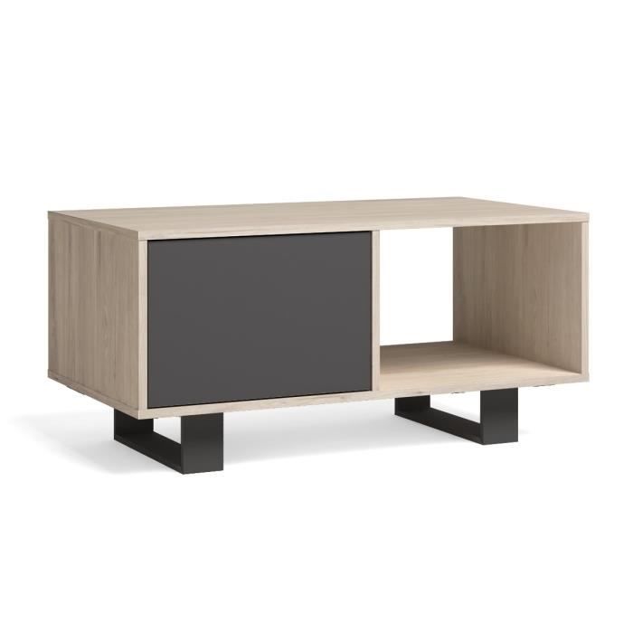 table basse avec portes, salle à manger, modèle wind, couleur chêne-gris anthracite, 92x50x45cm, rf1009