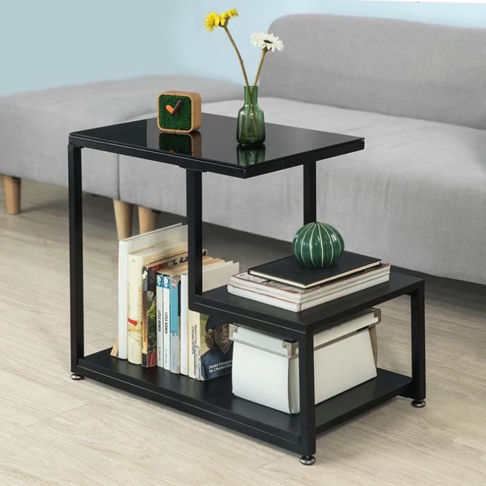 bout de canapé fbt65-sch sobuy - table d'appoint tables basses avec 3 étagères de rangement - noir