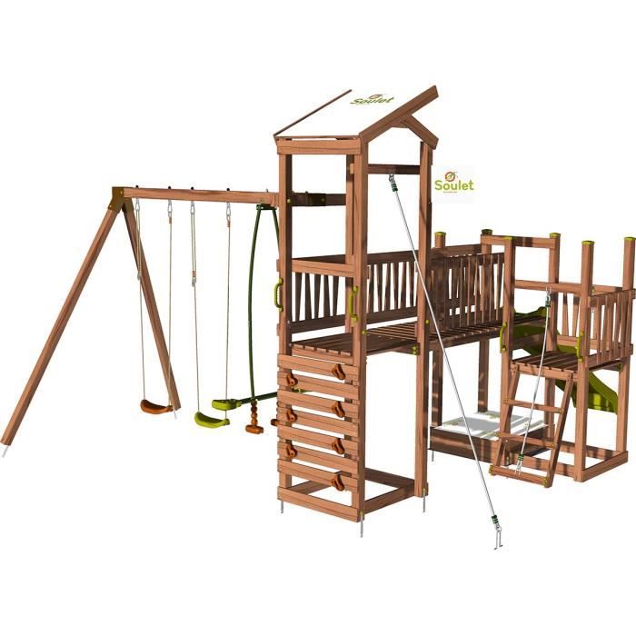 Soulet Aire De Jeux Pour Enfant 3 Tours Avec Pont Et Portique Crazy Bridge Sans Optionen Bois Pour Particulier Cdiscount Jeux Jouets