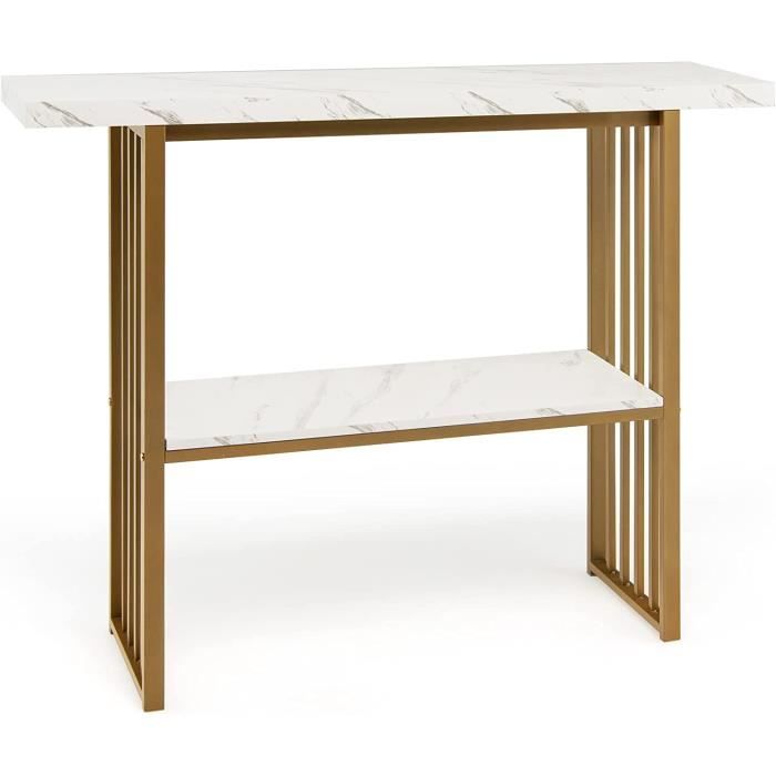 Table Console étroite Imitation Marbre Noir 120x30x90 Cm – Meuble Entrée Scandinave Élégant, Structure Métal Stable, Style Moderne Salon Couloir